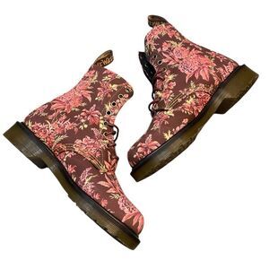 Dr Martens 1460 Beckett Cherry Red Jouy Floral Canvas Boot Size 7M / 8W NWOB